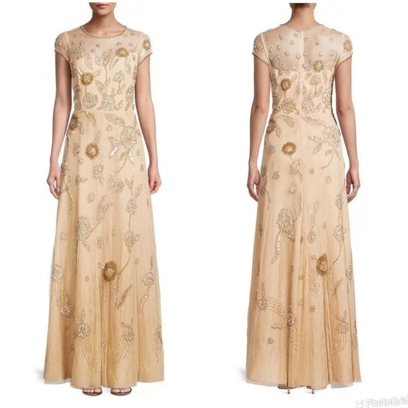 AIDAN MATTOX Floral Bead-Embroidered Gown - Picture 1 of 8